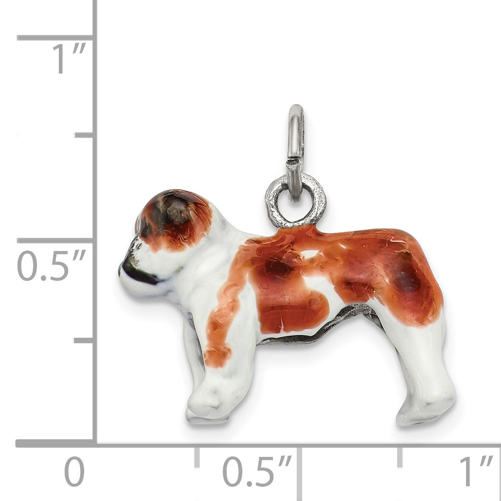 Sterling Silver 3D Bulldog Charm with Enamel Accents