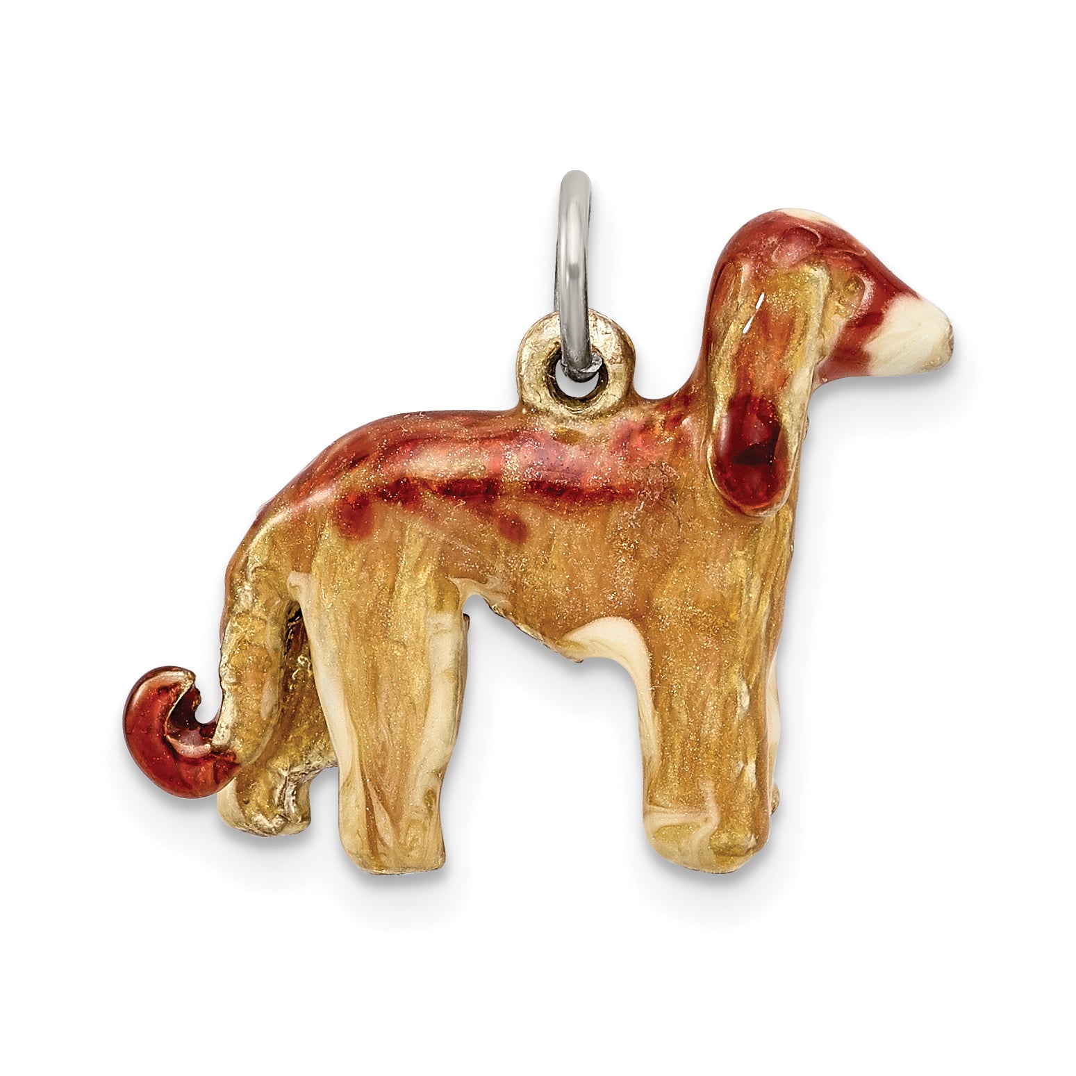 Sterling Silver 925 Enameled Afghan Dog Charm 3D Pendant