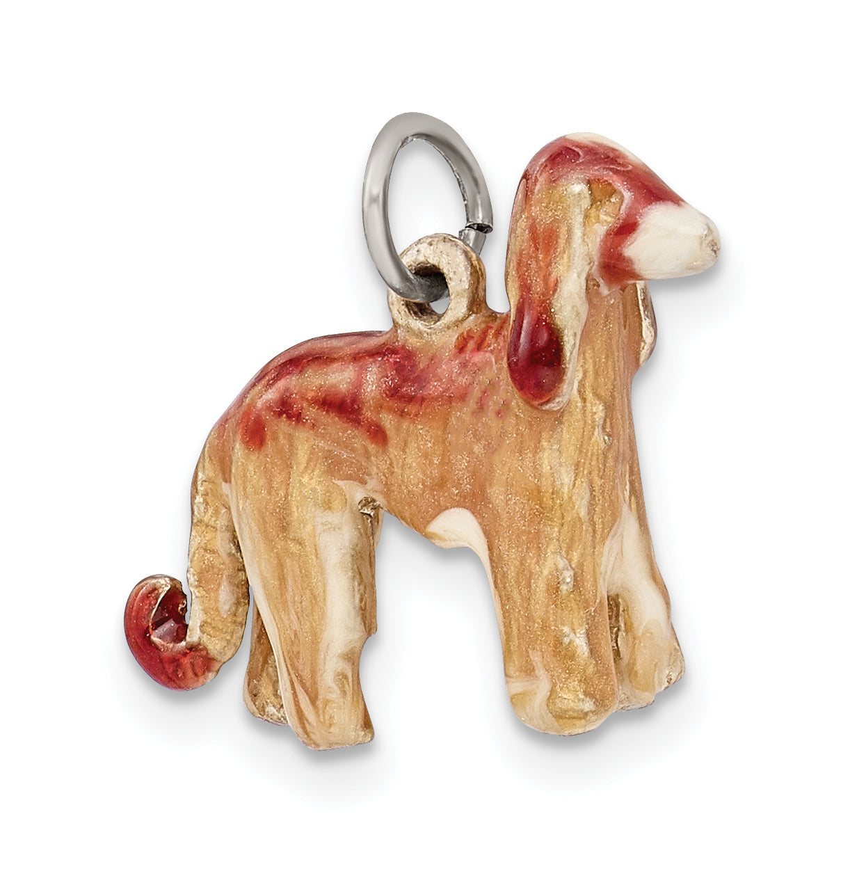 Sterling Silver 925 Enameled Afghan Dog Charm 3D Pendant