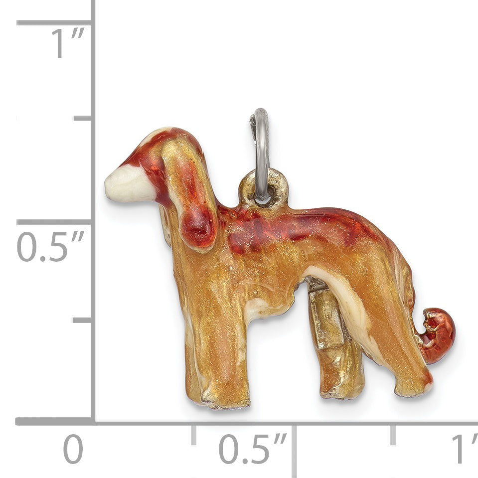 Sterling Silver 925 Enameled Afghan Dog Charm 3D Pendant