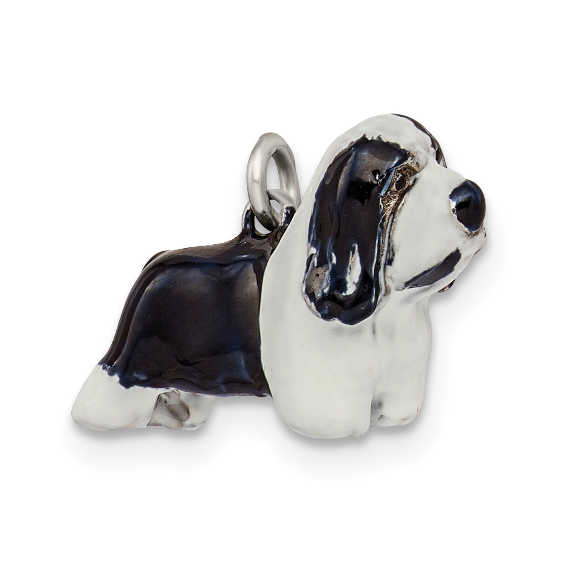 Sterling Silver 925 Bearded Collie Pendant with 3D Enamel Detailing