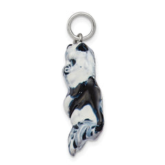 Sterling Silver 925 Enamel Cat Charm with Rhodium Plating