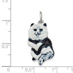 Sterling Silver 925 Enamel Cat Charm with Rhodium Plating
