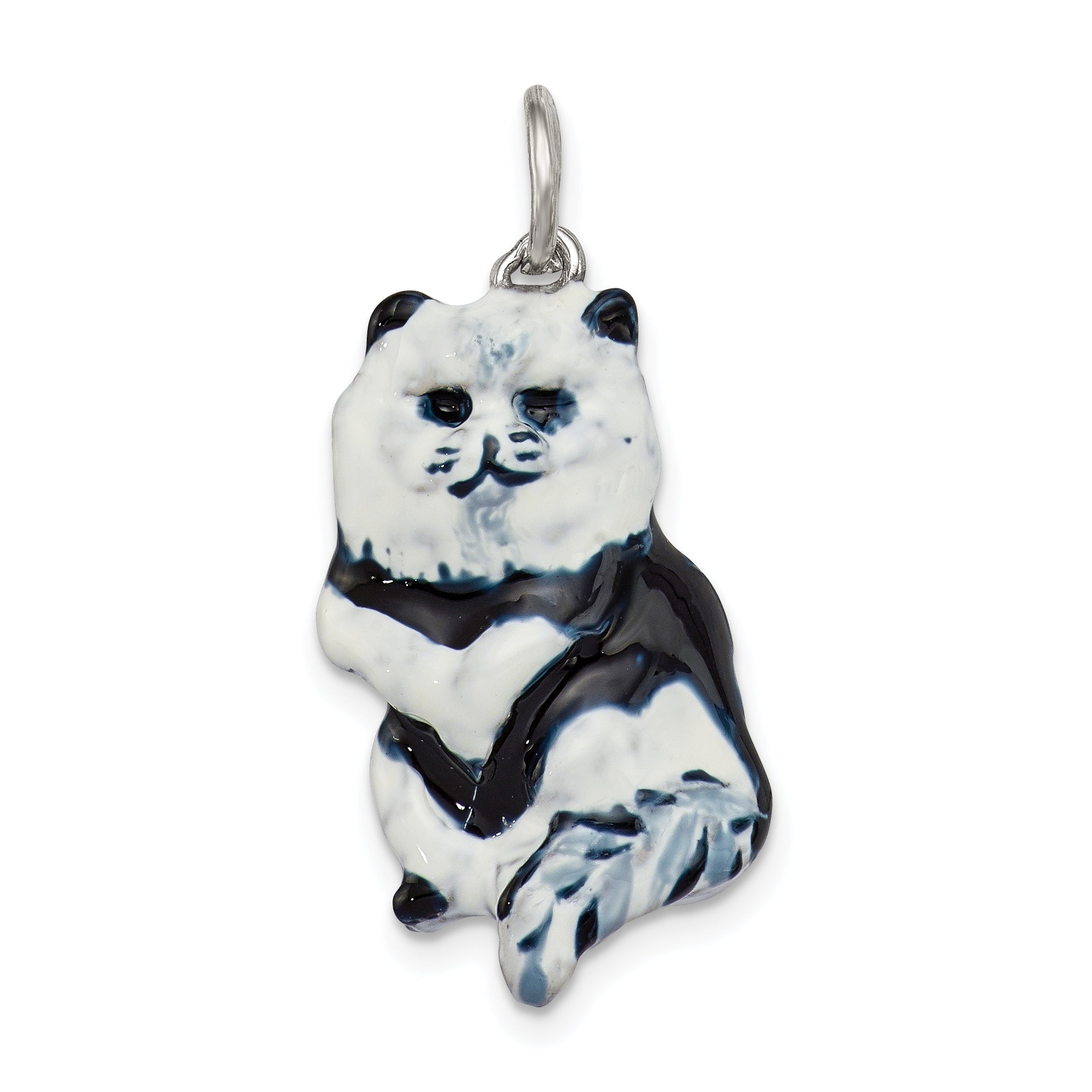 Sterling Silver Enameled Black & White Cat Charm Main image