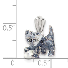 Sterling Silver 925 Cat Pendant with Enamel Ball Playful Charm
