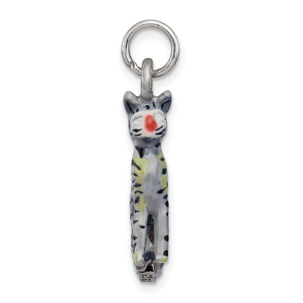 Sophia Jewelers Sterling Silver 925 Enamel Cat Charm Elegant Rhodium-Plated