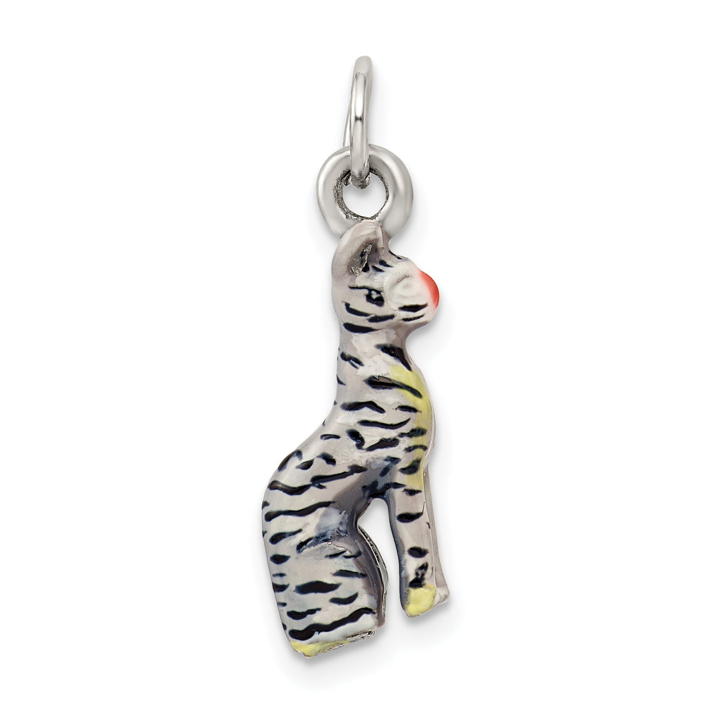 Sophia Jewelers Sterling Silver 925 Enamel Cat Charm Elegant Rhodium-Plated