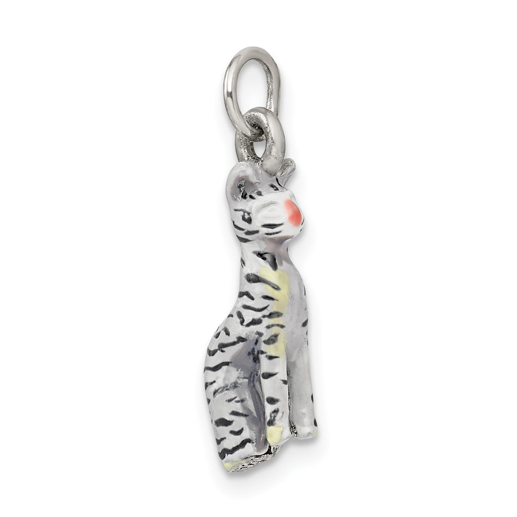 Sophia Jewelers Sterling Silver 925 Enamel Cat Charm Elegant Rhodium-Plated