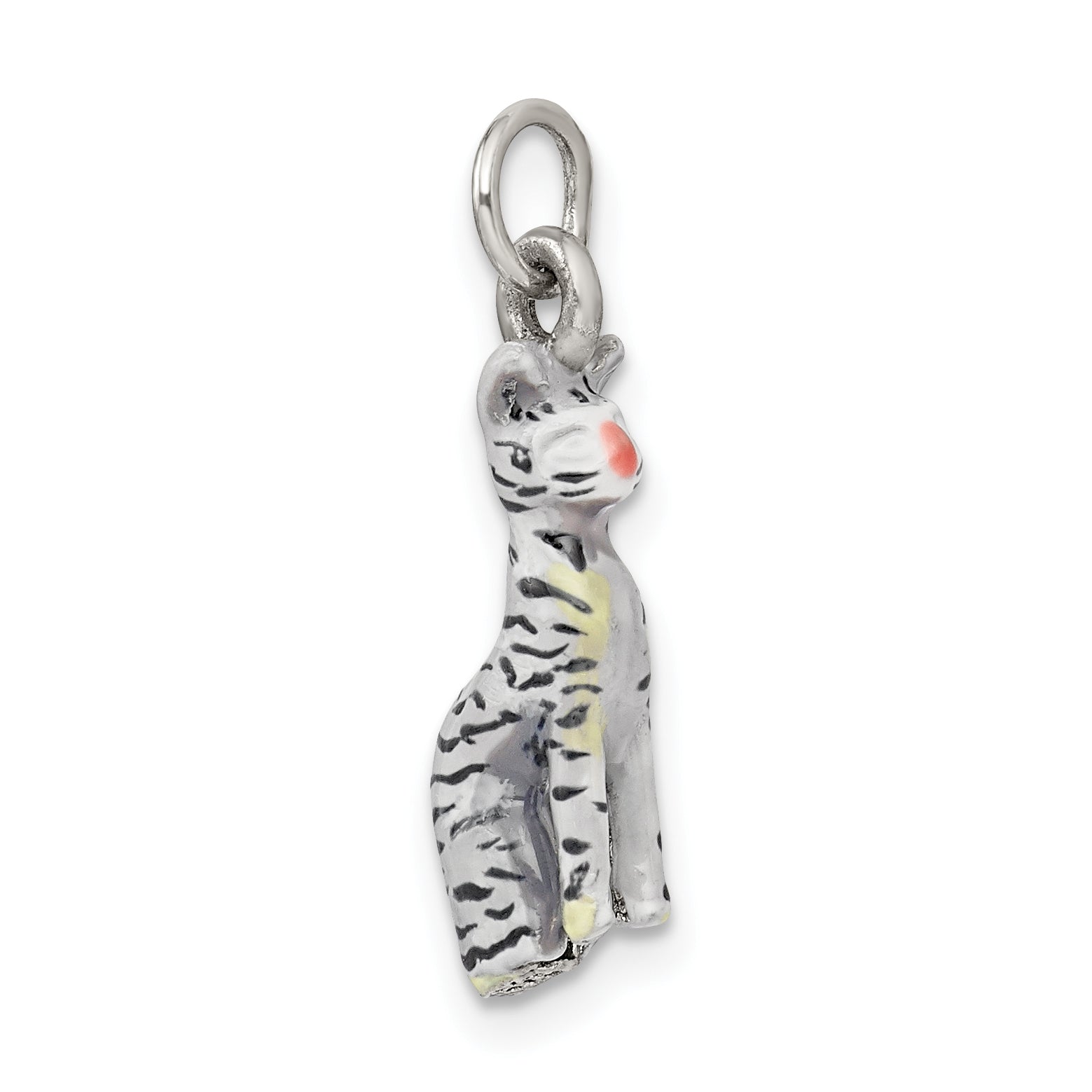 Sophia Jewelers Sterling Silver 925 Enamel Cat Charm Elegant Rhodium-Plated