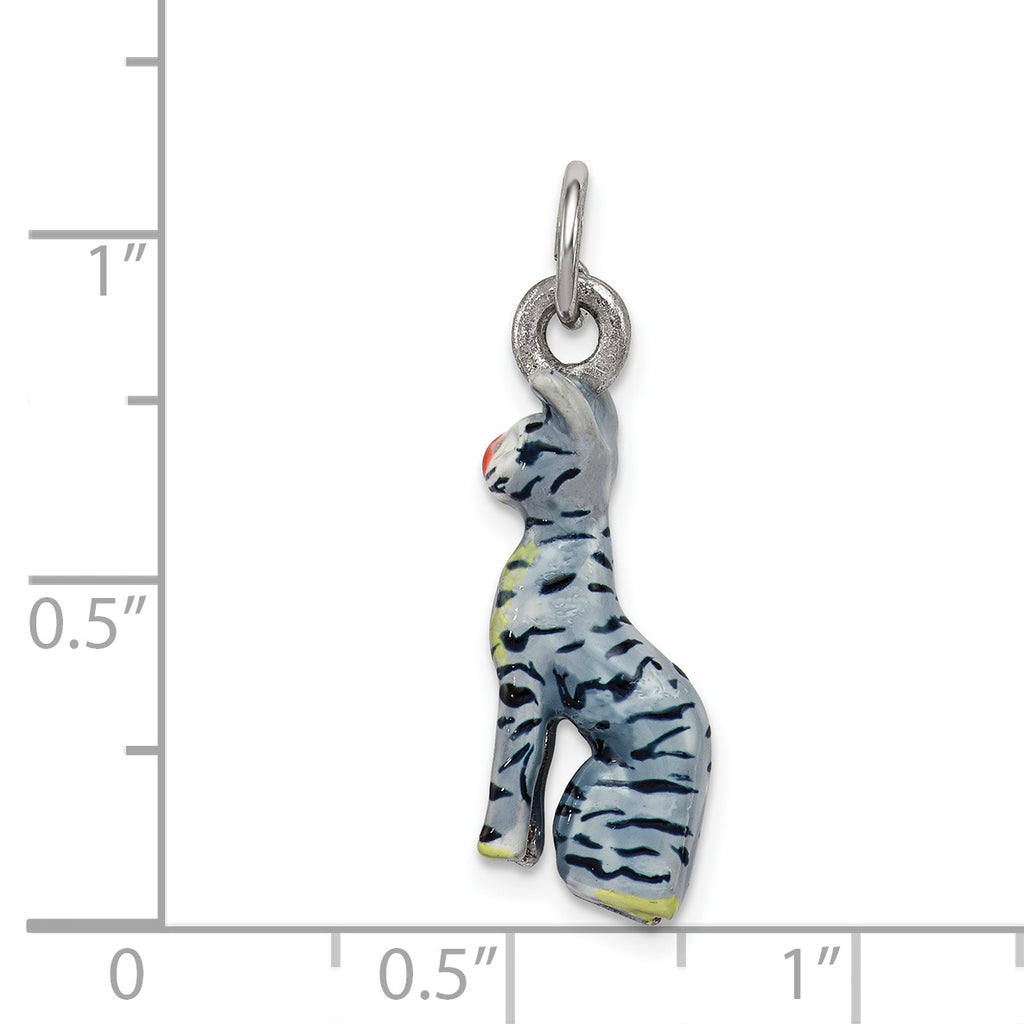 Sophia Jewelers Sterling Silver 925 Enamel Cat Charm Elegant Rhodium-Plated