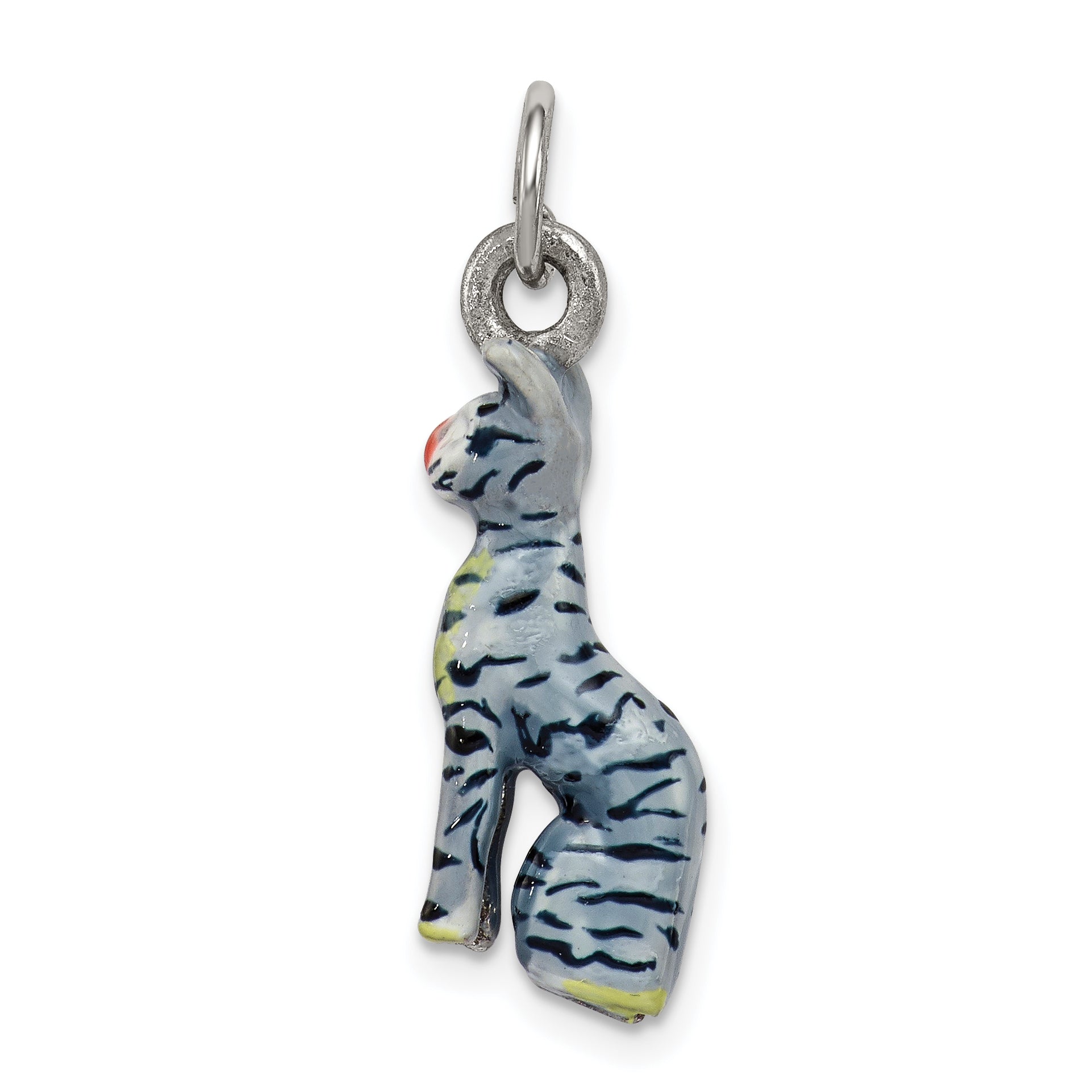 Silver Enamel Cat Sitting Charm Main image