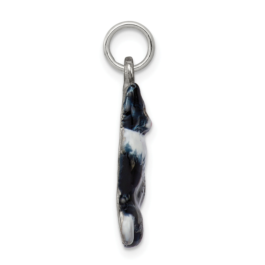 Sophia Jewelers Sterling Silver Enamel Cat Charm with Rhodium Plating