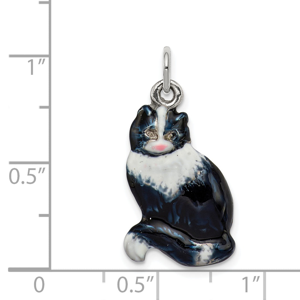 Sophia Jewelers Sterling Silver Enamel Cat Charm with Rhodium Plating