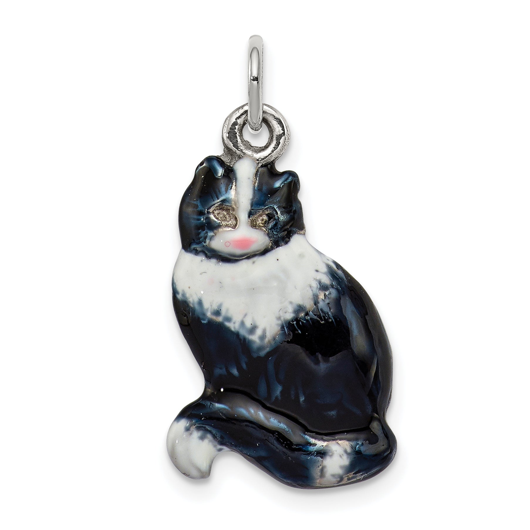 Silver Enamel Black & White Cat Charm Main image