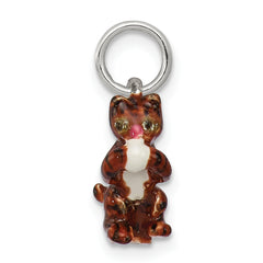 Sterling Silver 925 Cat with Yarn Enamel Charm Rhodium Plated