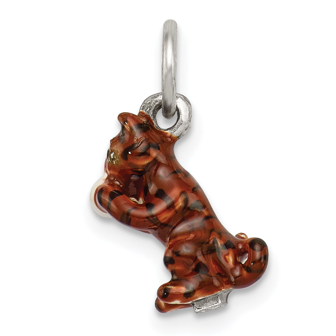 Silver Enamel Cat playing with Yarn Charm Main image