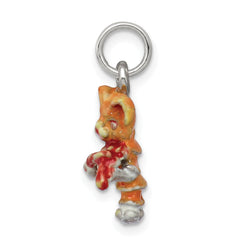 Sterling Silver Enamel Cat Violin Charm with Rhodium Plating