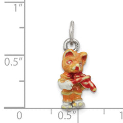 Sterling Silver Enamel Cat Violin Charm with Rhodium Plating