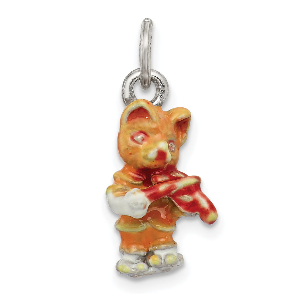 Silver Enamel Cat Playing the Violin Charm
