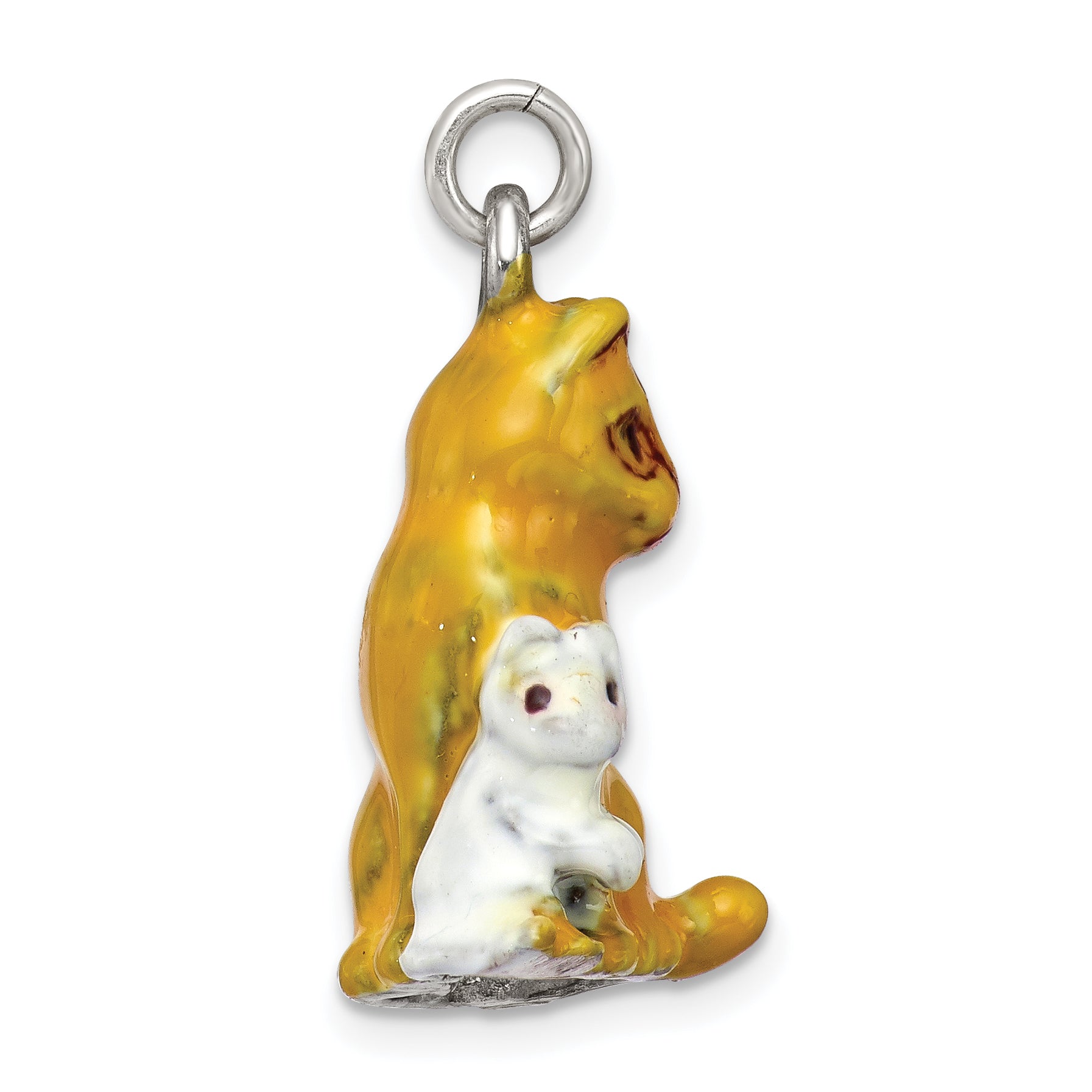 Sophia Jewelers Sterling Silver Enamel Mom & Kitten Charm Pla