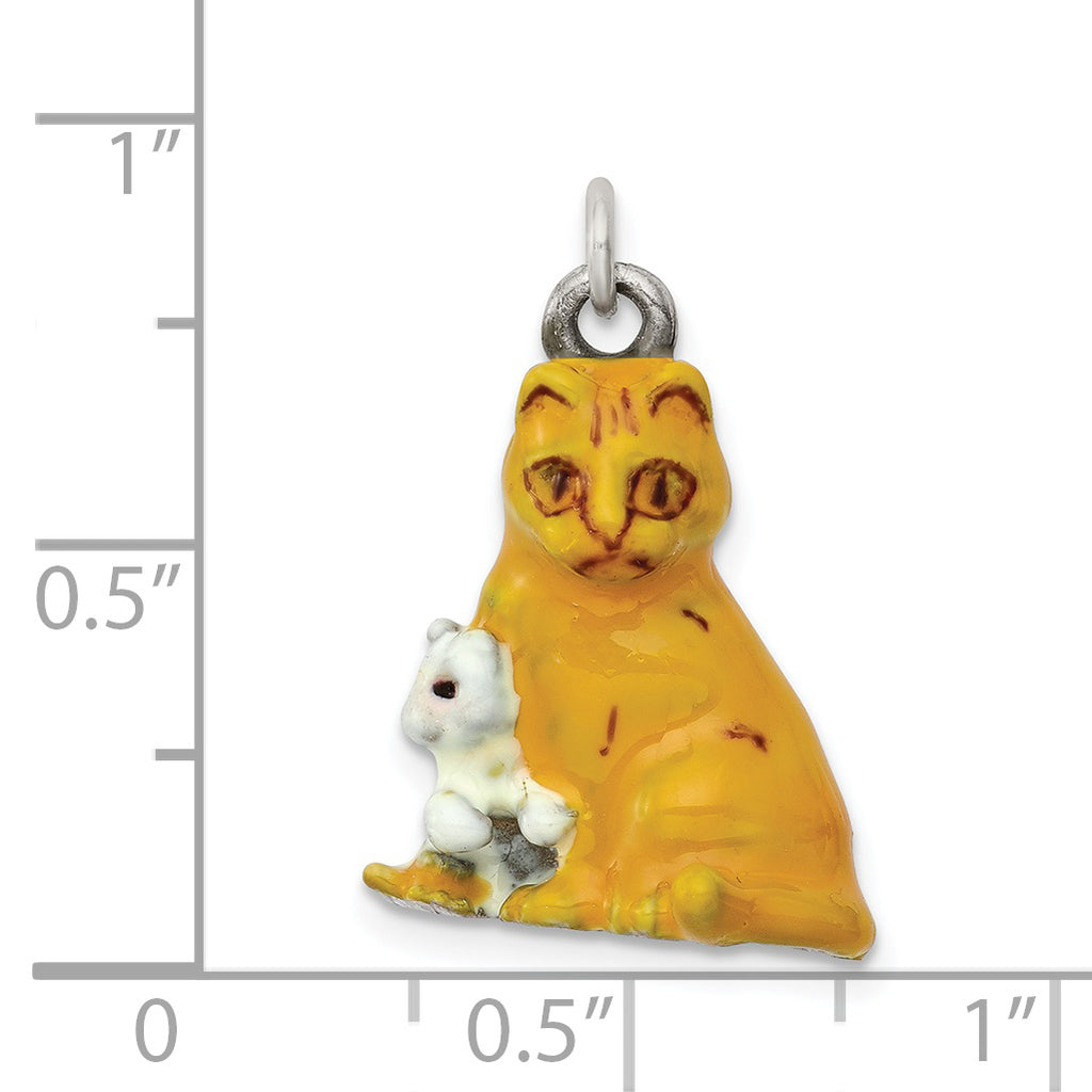 Sophia Jewelers Sterling Silver Enamel Mom & Kitten Charm Pla