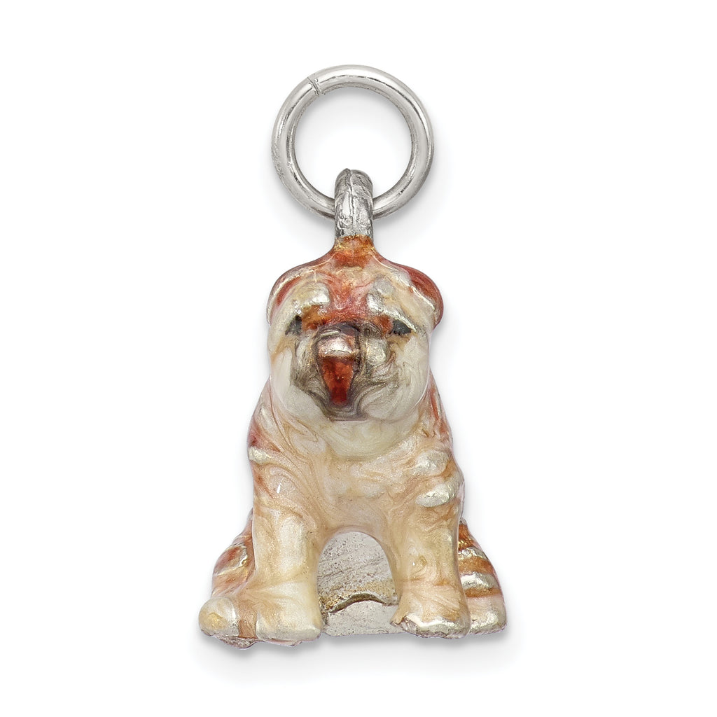 Sterling Silver 925 Shar Pei Charm with Enamel 3D Design