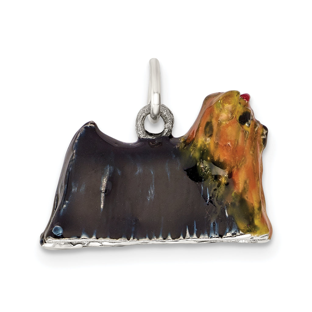 Sterling Silver 3D Enameled Yorkshire Terrier Charm Pendant Stylish Collectible