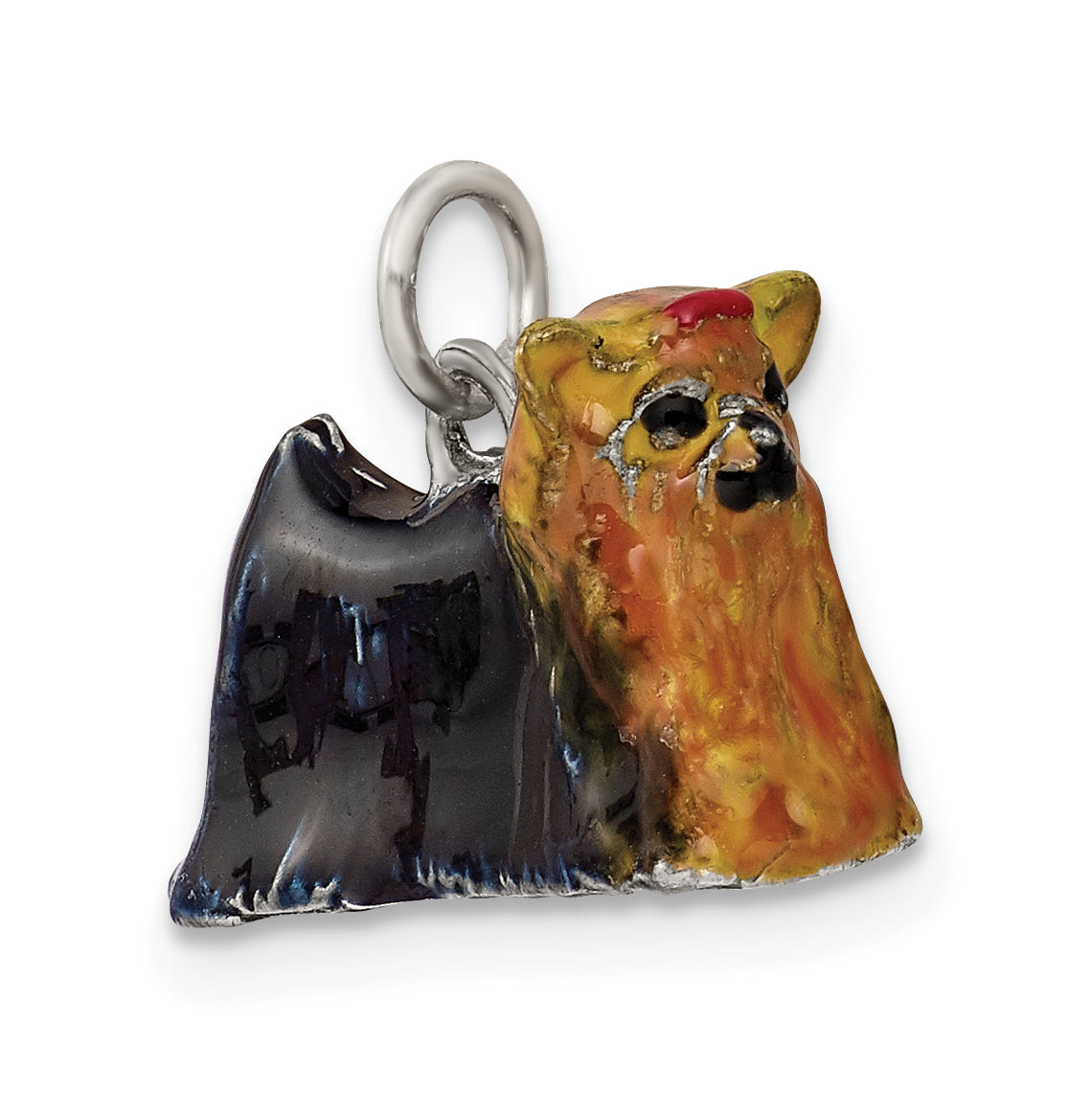 Sterling Silver 3D Enameled Yorkshire Terrier Charm Pendant Stylish Collectible