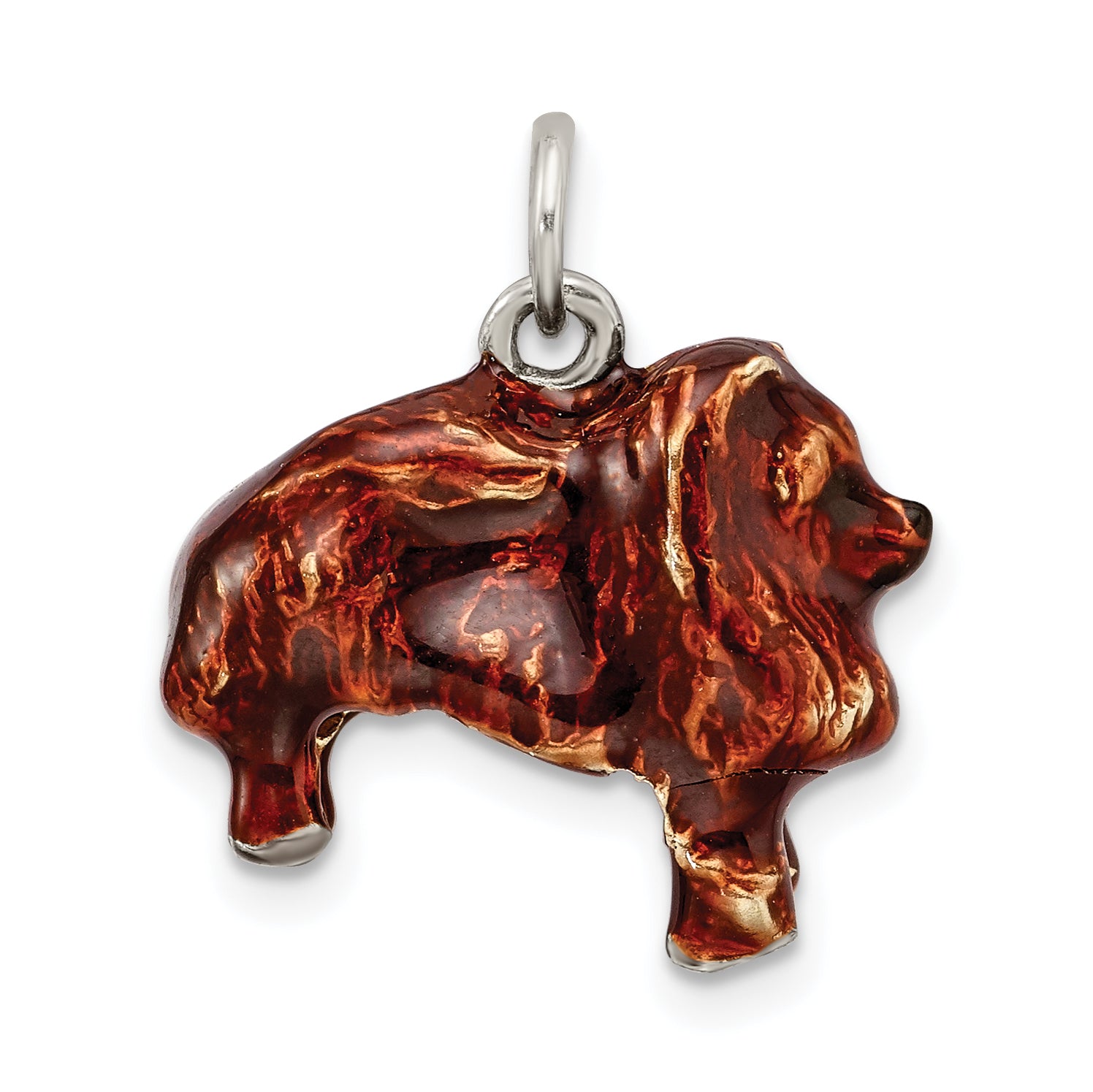 Sterling Silver 925 Enameled Pomeranian Charm in 3D Design