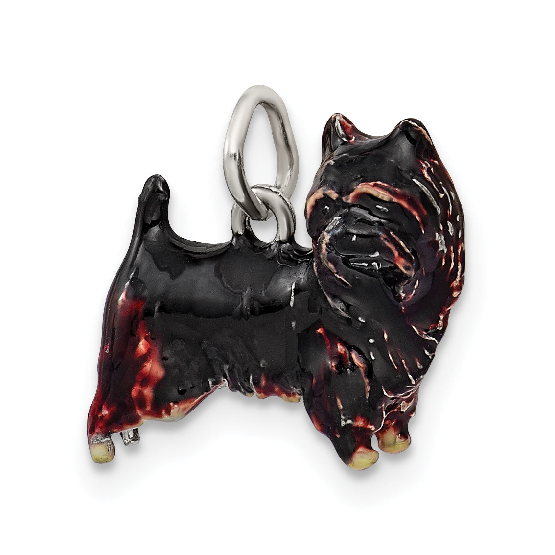 Sterling Silver 925 Cairn Terrier Enamel Charm 3D Jewelry Piece