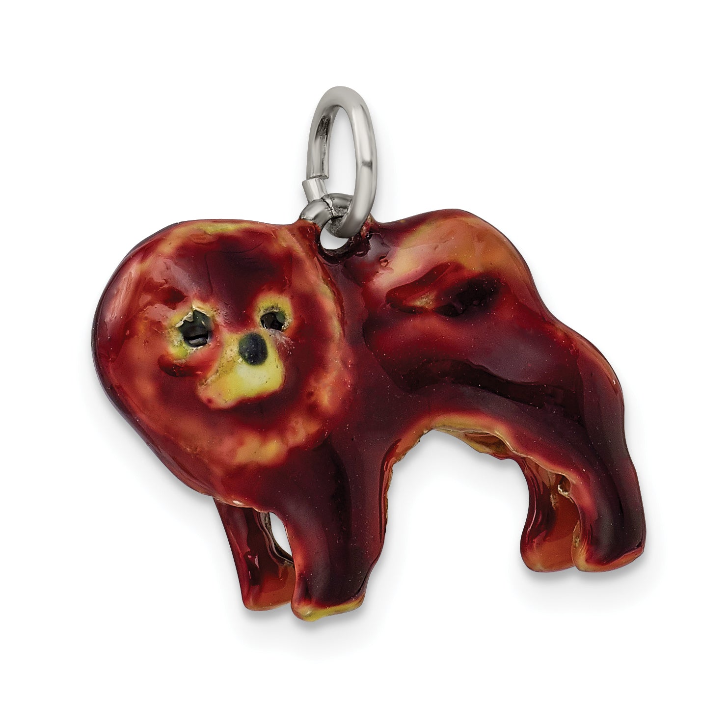 Sterling Silver 925 Enameled Chow Dog 3D Charm Pendant