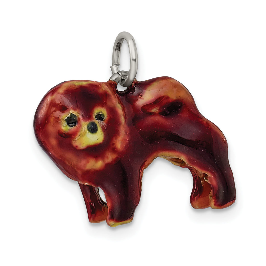 Sterling Silver 925 Enameled Chow Dog 3D Charm Pendant