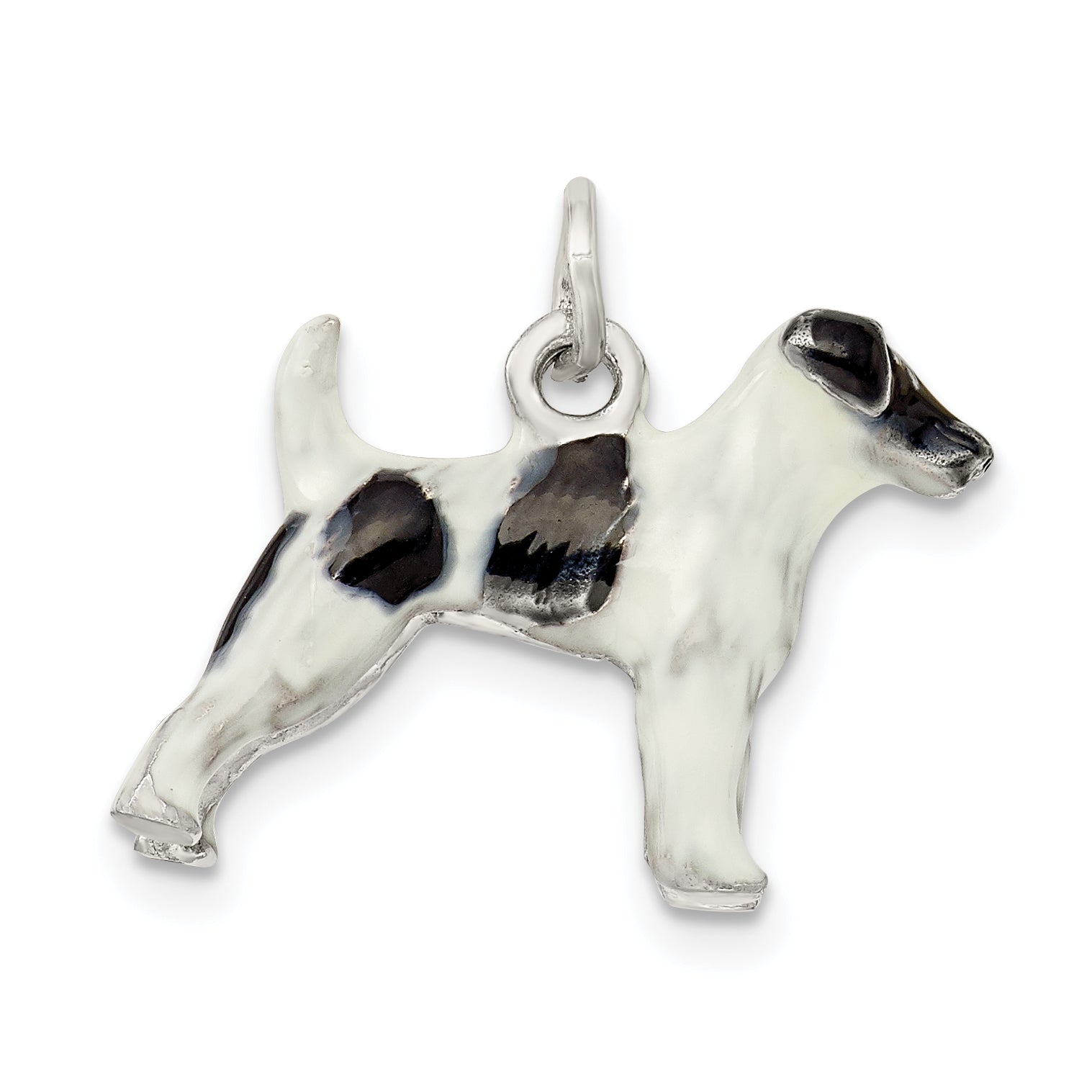 Sterling Silver 925 Fox Terrier Charm with Enamel 3D Design