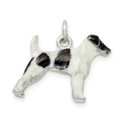 Sterling Silver 925 Fox Terrier Charm with Enamel 3D Design