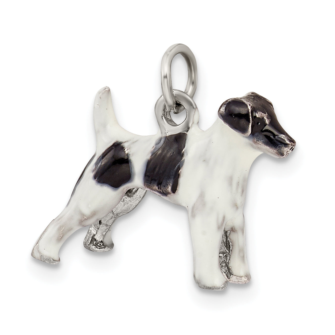 Sterling Silver 925 Fox Terrier Charm with Enamel 3D Design
