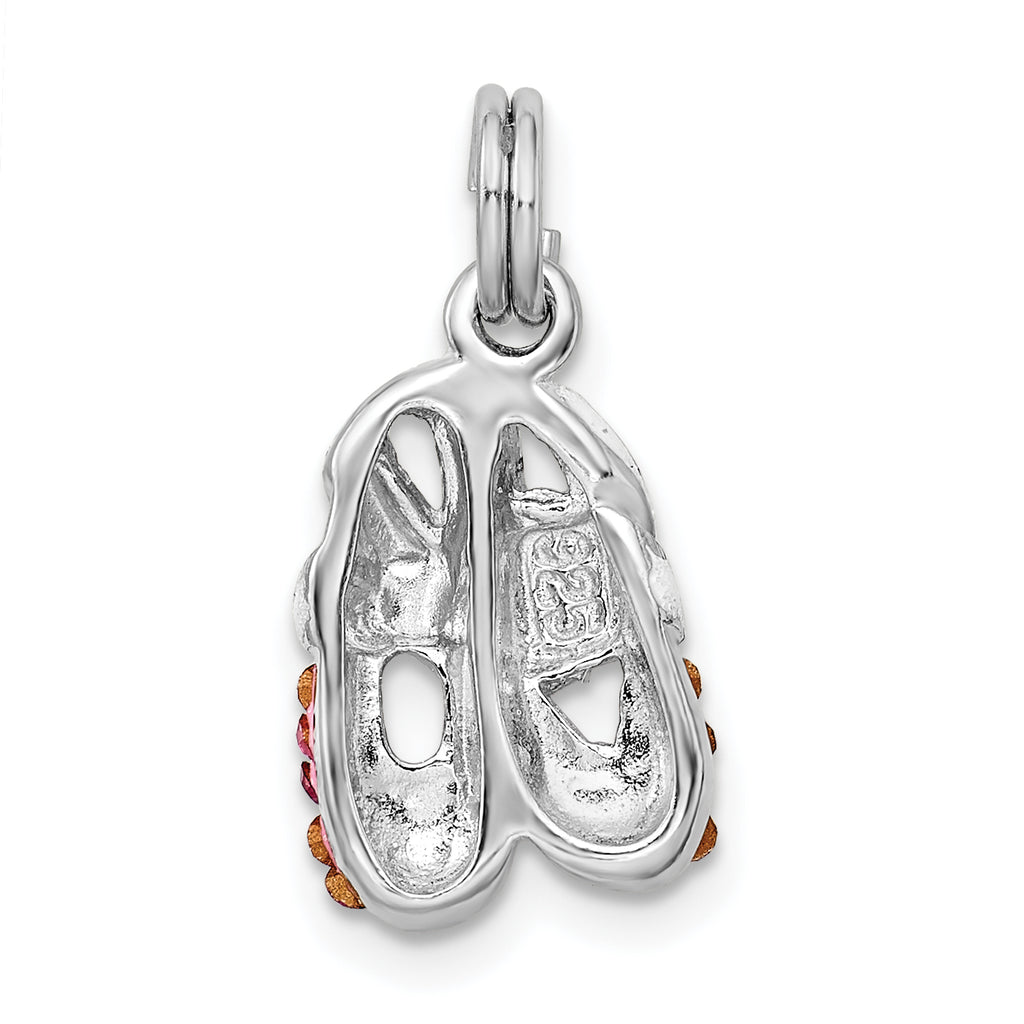 Sterling Silver Rhodium-Plated Ballet Slipper Charm with Pink CZ Enamel
