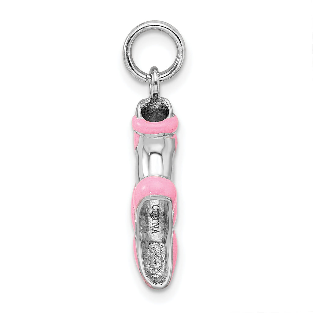 Sophia Jewelers Sterling Silver Ballet Slipper Charm with Pink Enamel