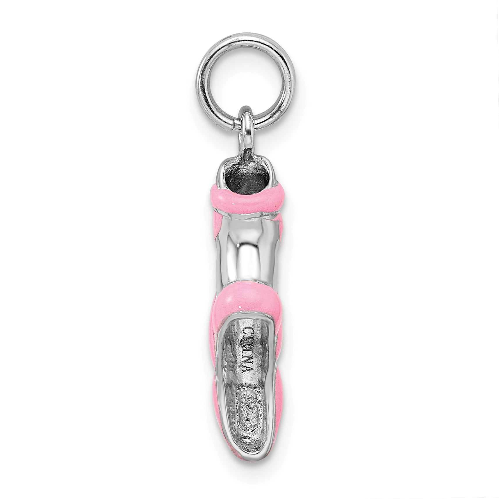 Sophia Jewelers Sterling Silver Ballet Slipper Charm with Pink Enamel