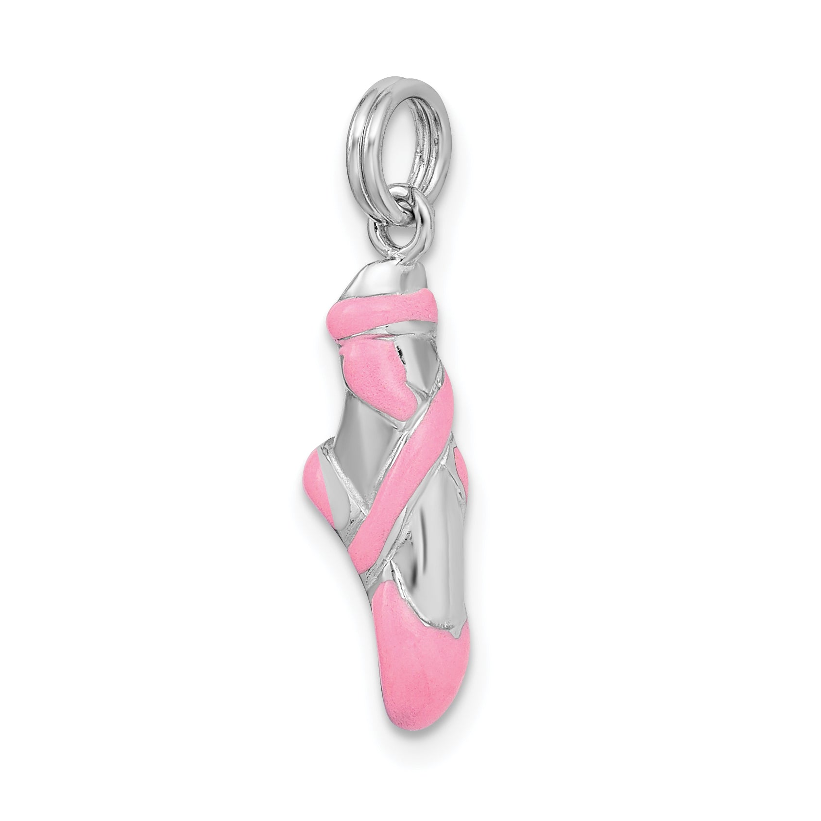 Sophia Jewelers Sterling Silver Ballet Slipper Charm with Pink Enamel