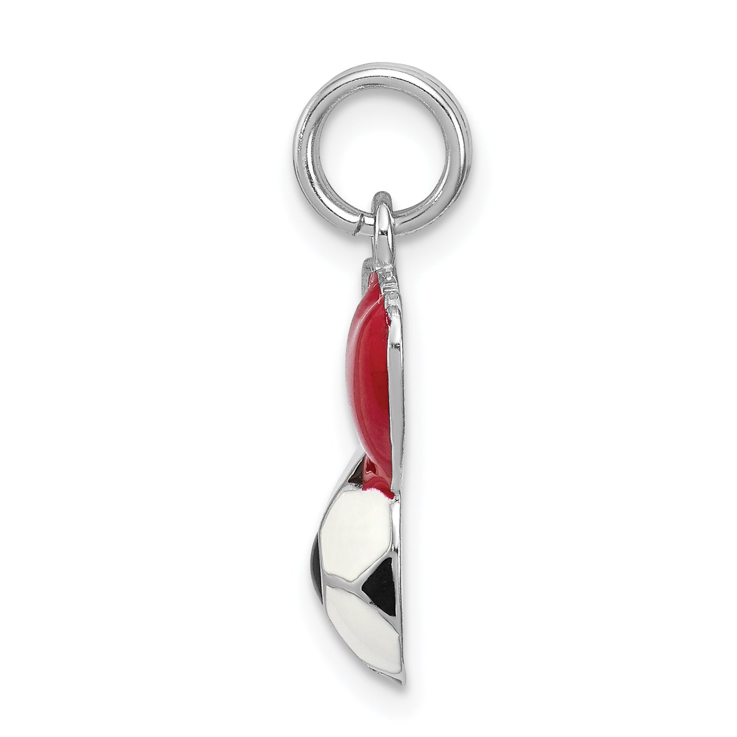 Sterling Silver Enamel Soccer Ball Charm with Rhodium Plated Finish