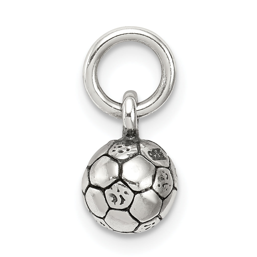 Sterling Silver 925 Soccer Ball Charm with Antiqued Finish
