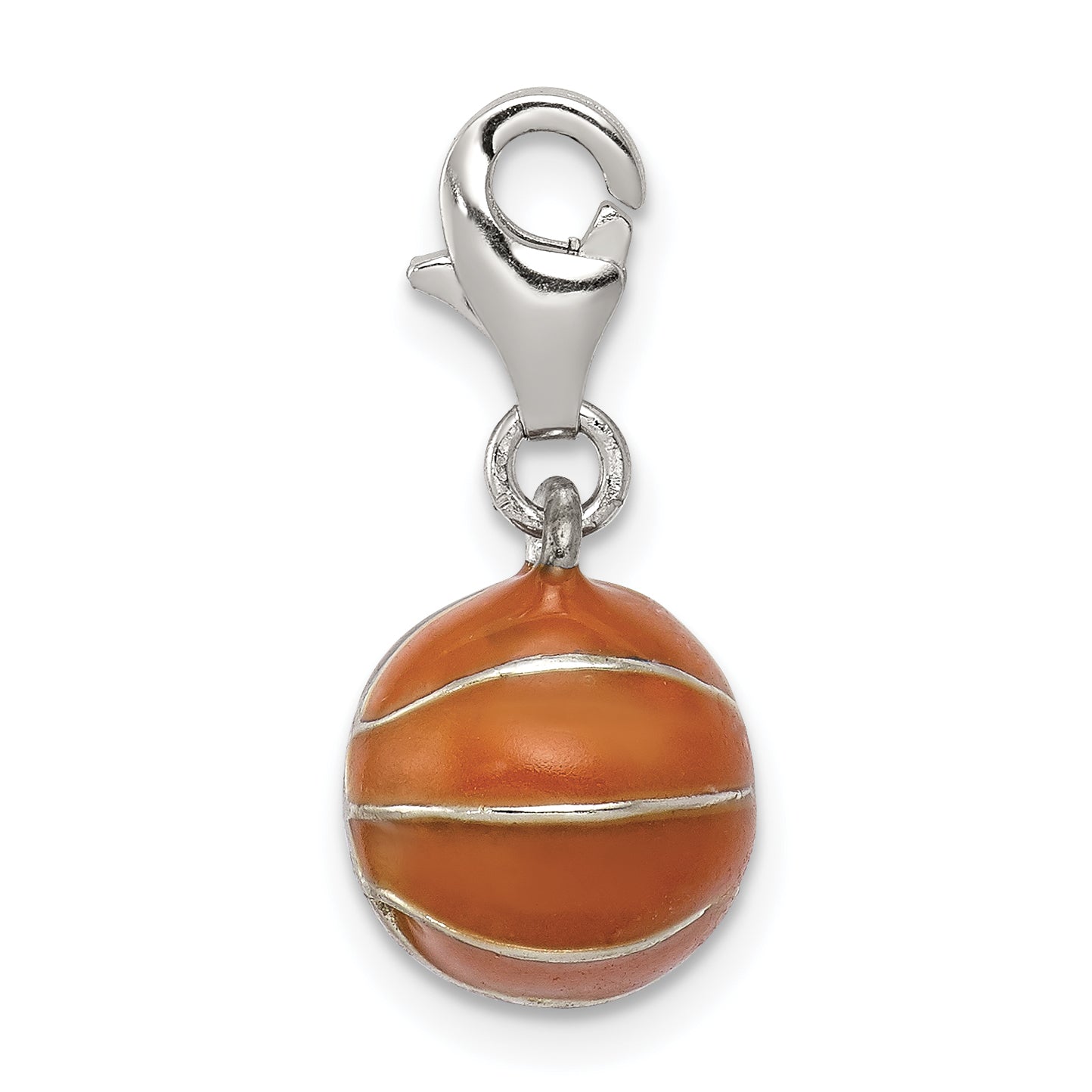 Sterling Silver Rhodium-plated 3D Enameled Basketball Charm Main image