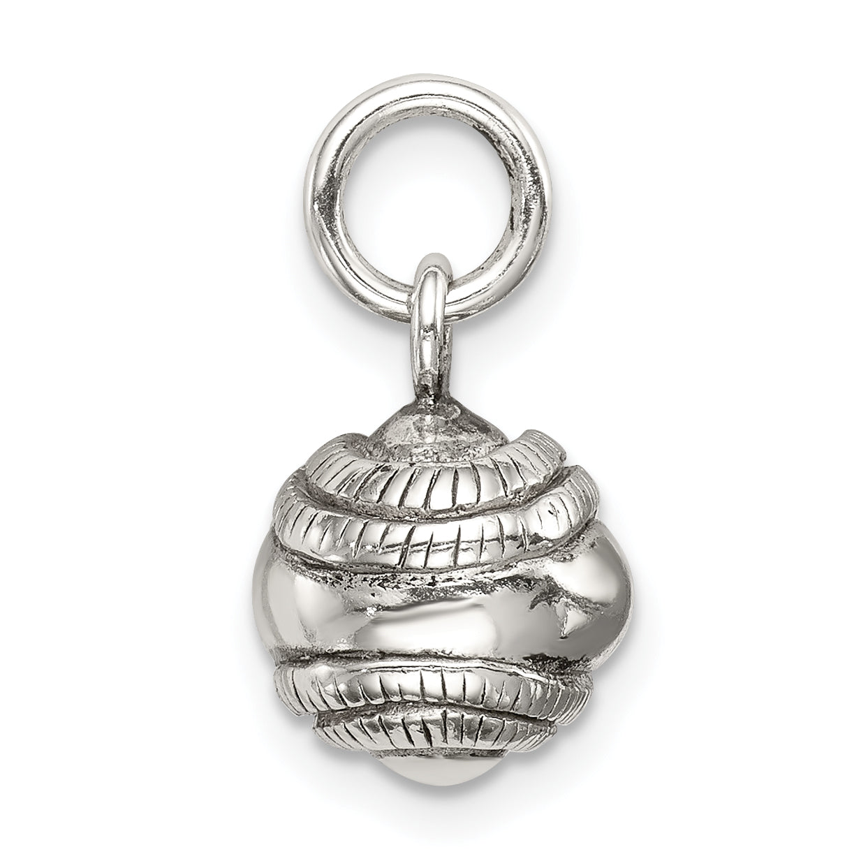 Sterling Silver 925 Polished Baseball Charm with Antiqued 3D Detail Secondary image