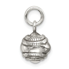 Sterling Silver 925 Polished Baseball Charm with Antiqued 3D Detail