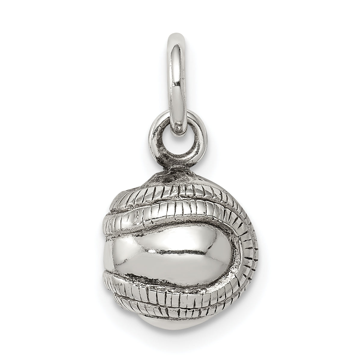 Sterling Silver 3D Antiqued Baseball Charm