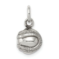 Sterling Silver 3D Antiqued Baseball Charm