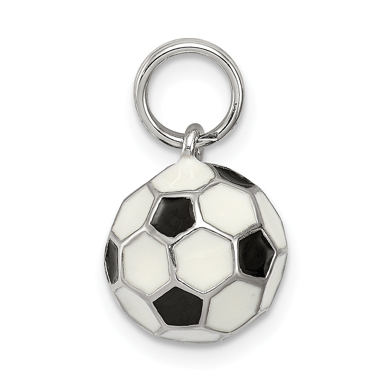 Sterling Silver Rhodium-Plated Soccer Ball Charm with Enamel Finish Secondary image