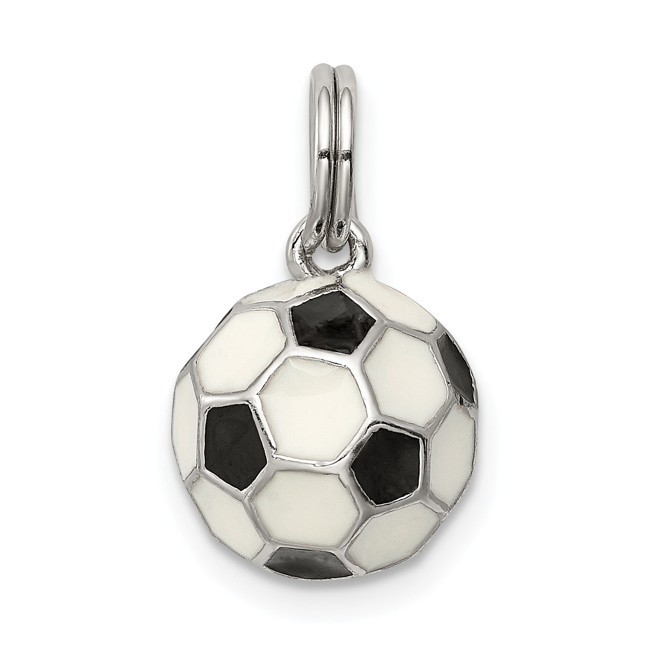 Sterling Silver Rhodium-plated and Enameled Soccer Ball Charm Main image
