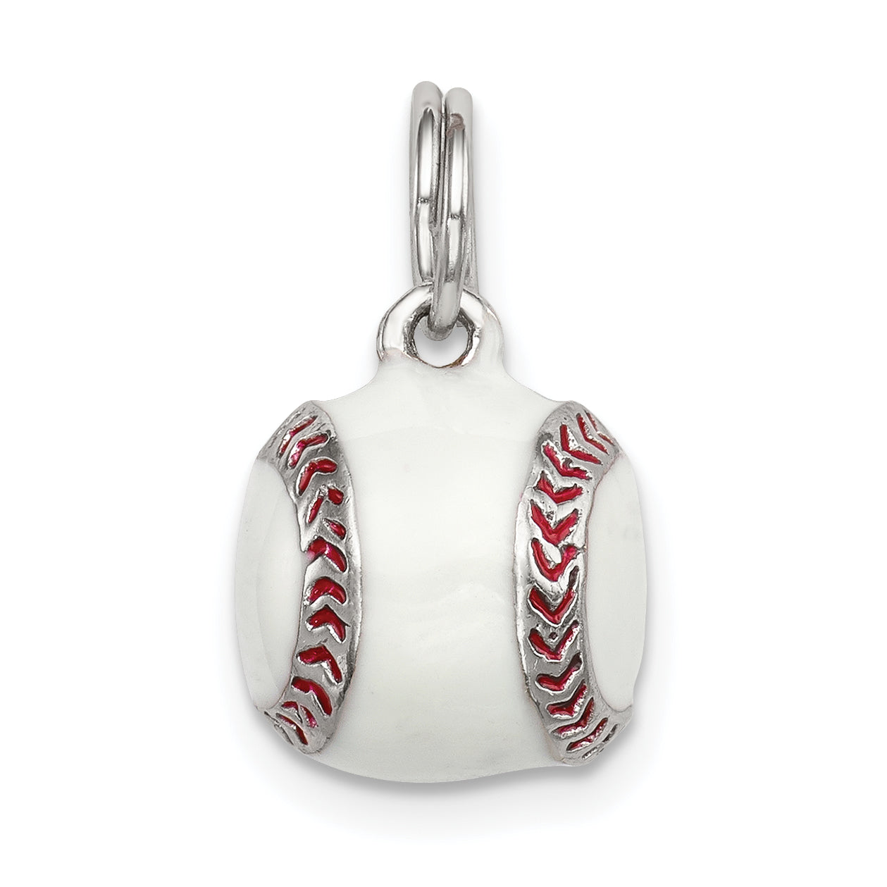 Sterling Silver Rhodium-plated 3D Enamel Baseball Charm Main image