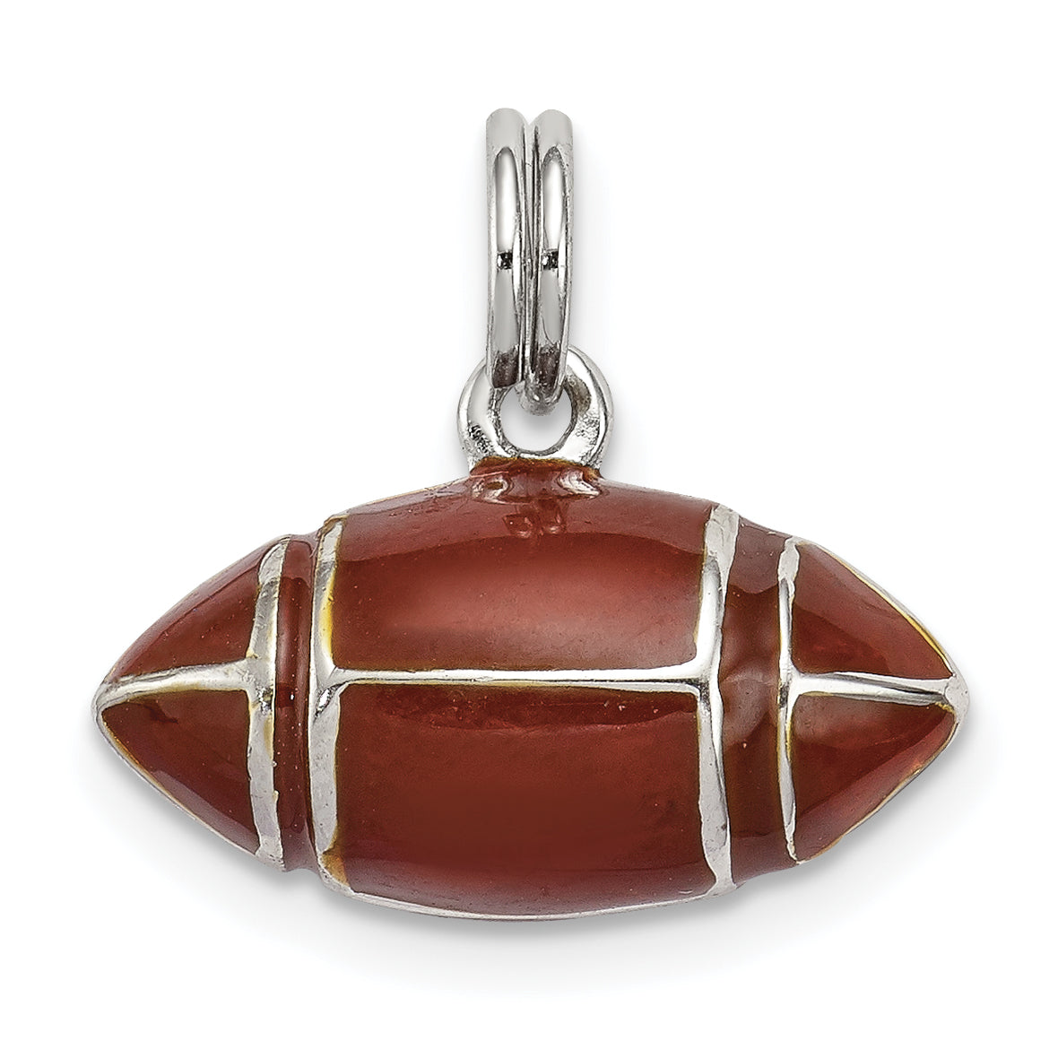Sterling Silver Rhodium-plated and Brown Enameled 3D Football Charm Main image